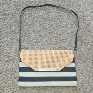 Stella & Dot Tan and Black Card Holder Bag with Striped Design
